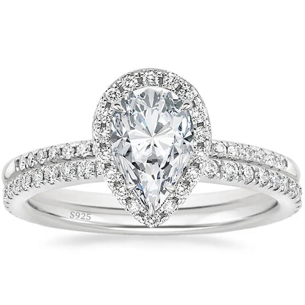 OAHLAN Fine Jewelry Rhodium Plated Moissanite 925 Sterling Silver Teardrop Bridal Rings Set for Women Wedding Anniversary
