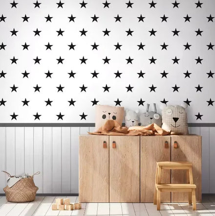 Wallpaper Murals Wall Panels Grey Black White Non Woven Vinyl Wall Mural Stars for Hotel