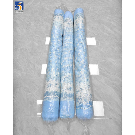 YX967 Clearing Out Inventory at a Loss Cheap Bulk Fabric Wholesale Blue and White Snowflake Printed Tulle Fabric for Sales