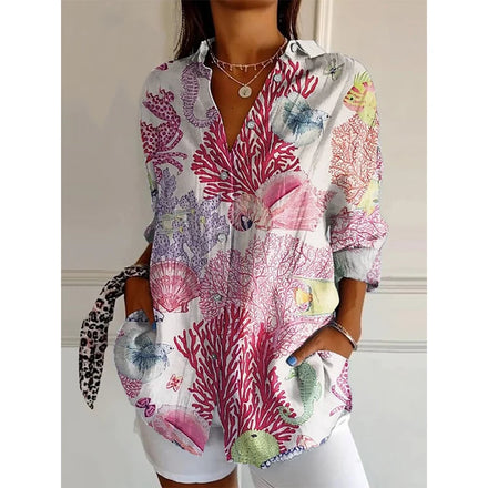New Style 2025 Women's Long-Length Shirt Summer European & American Trend Long-Sleeve Shirt with Printed Patterns & 3D Prints