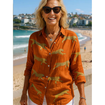 New Style 2025 Women's Long-Length Shirt Summer European & American Trend Long-Sleeve Shirt with Printed Patterns & 3D Prints