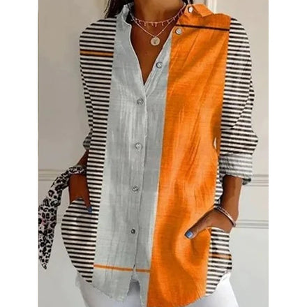 New Style 2025 Women's Long-Length Shirt Summer European & American Trend Long-Sleeve Shirt with Printed Patterns & 3D Prints