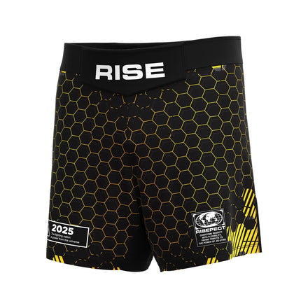 Reinforced Seam Black Golden MMA Shorts Quick Dry Durable Side Slit Cut Ideal for NO GI BJJ and Sparring