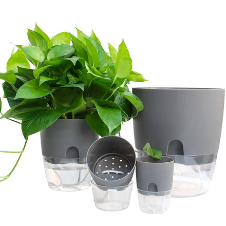 Transparent Indoor Plastic Self-Watering Planter Minimalist Design Lazy Flower Pot for Garden Home Nursery Planting