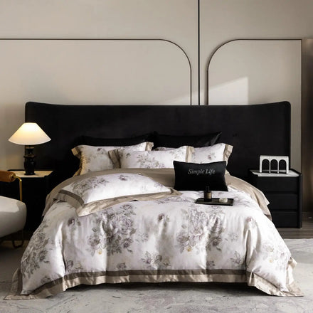 Silky Grey 100% Cotton Digital Printed Comforter Duvet Cover High-end 4 Piece Designer Bedding Set Supplier