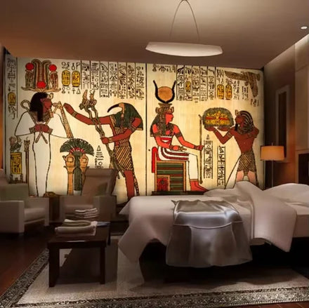 Retro Egyptian Hotel Lobby Sofa Background Wall Paper Arabian Hotel Bedroom Bed Decoration 3d Wallpaper Mural