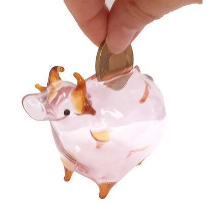 Elegant Handmade Glass Cow-Shaped Money Bank Customizable Color Logo Reusable Multipurpose Decoration Chien Keng Brand Low MOQ