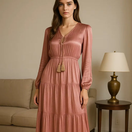 YXD068 Hot-selling Tassel Design Ethnic Style Loose Satin Long Dress Modest Customizable High-end Eid Factory Price Wholesale