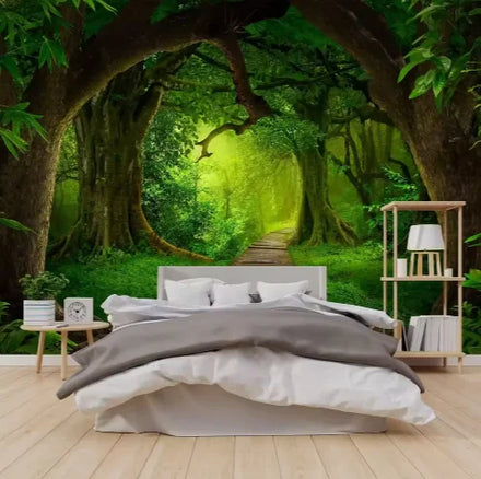 Vision 3D Forest Wallpaper Bedroom Beautiful Landscapes Mural Green Trees Nature Plants Large Wall Mural