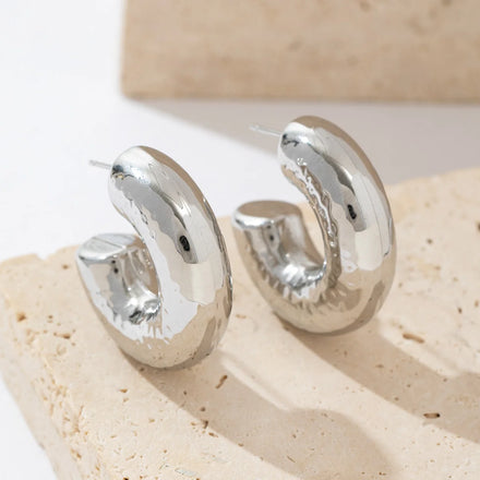 Hammered Hollow Hoop Earring 18k Gold Plated Jewelry Waterproof Stainless Steel Earring Boucles D'oreilles