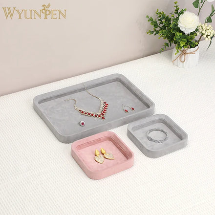 Wholesale Elegant Jewelry Tray Pink Gray Jewelry Display Organizer Stackable Suede Leather Jewelry Trays