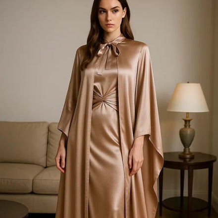 YXD070 Satin Set Shining Luxurious High-end with Waist Pleat Design Modest Fashion Customizable Eid Factory Price Wholesale