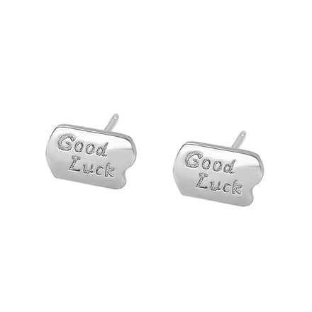 Engraved Letter Stud Earring Sterling Silver Good Luck Earring Stud S925 Silver Earring WIth Words