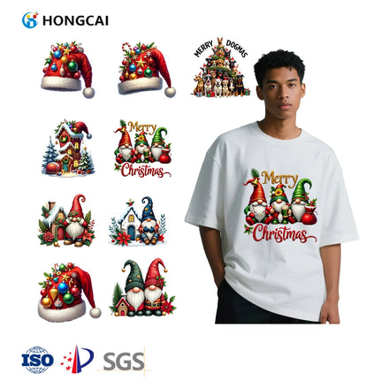 Christmas Hat Pattern for DTF Heat Transfer Vinyl Waterproof Iron-On Decal for T-Shirts & Bags Ready-Made Printer Sticker Design