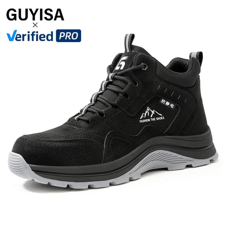 GUYISA  Workwear Series  Anti-static Safety Boot Microfiber Upper  High Top Safety Sneakers  Yellow-brown Security Boots