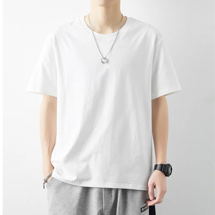 Oem customized cotton short sleeved tshirt for men solid color round neck bottoming shirt half sleeved tshirt