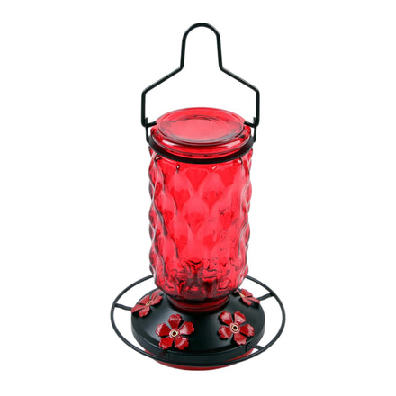 22oz Garden Glass Hummingbird Feeder with Metal Flower Base- Outdoor Hanging Bird Feeder