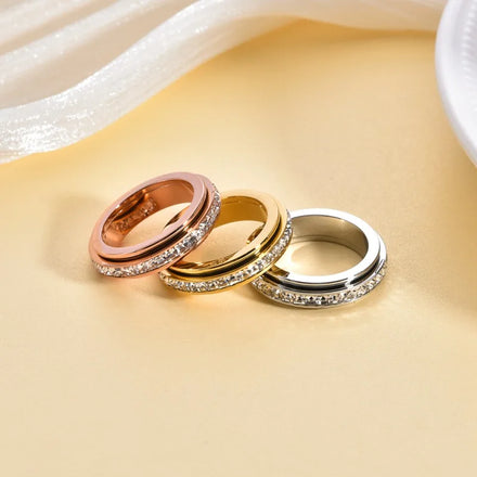 Starry Sky Couple Ring Trendy Single-Row Square Diamond Rotatable Double-Ring Fortune-Turning Spinning Ring Popular Live