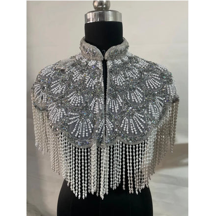 Custom made Designer Hand-Beaded Cape with Collar-Luxury Evening & Red-Carpet Style suitable for boutique clients and resellers