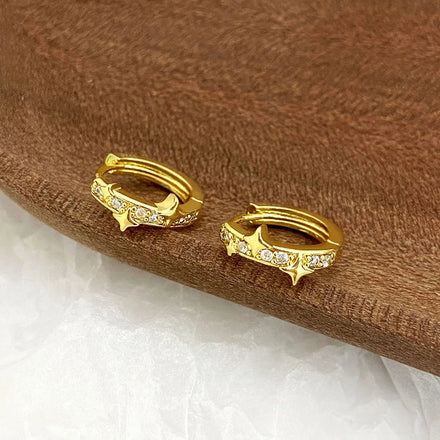 Foxi Ready to Ship Jewelry for Women Gemstone Zircon BKK Trendy North Star Hoop Earrings