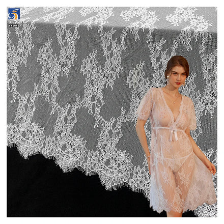YX1045 Wholesale Cheap Plain Embroidery White Eyelash Lace Apparel Dress Fabrics Garments Home Textile Lace Fabric for Sales