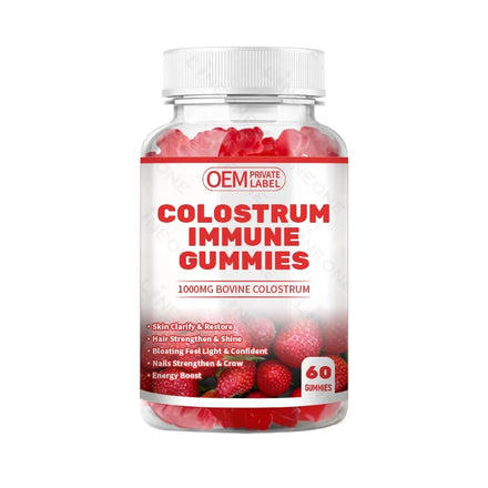 Private Label Bovine Colostrum Gummies + Probiotic Multivitamin for Immune Support Gut Support Hair & Skin