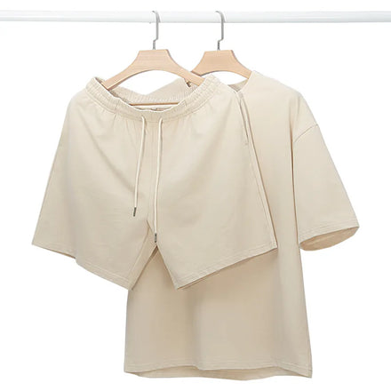 OEM Customized Logo Design men and women summer pure cotton short-sleeved T-shirts and shorts Heavy-weight casual suits
