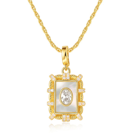 Fashion Brass 18K Gold-Plated Chain with Natural White Mother-of-Pearl Pendant Necklace Women's Jewelry Factory Wholesale