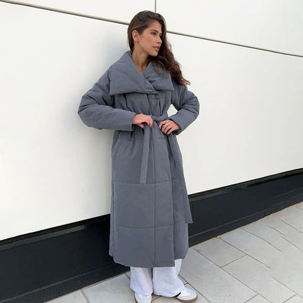 2025 Winter New Loose Casual Warm Long Stand Collar Cotton Coat European American Cross-Border Cross-Border Rabbit Zipper Jacket