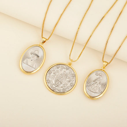 QIKU Trendy Gold Plated Jesus/Virgin Mary Catholic Pendant Necklace Wholesale Custom Image Link Chain