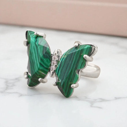 925 Sterling Silver Cute Eternity Band Vermeil Finish Prong Set Carving Malachite Gemstone Ring Women's Unisex Bulk Wholesale