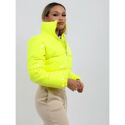 European American Women's Autumn Winter Cotton Jacket New INS Trend with Gold Stamping Casual Short Coat Zipper Closure