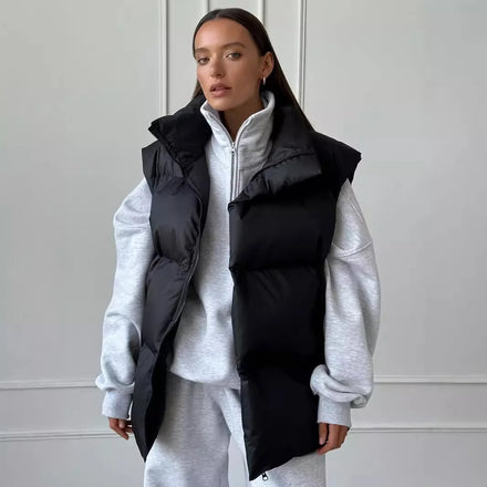 2025 European American Autumn Winter Sports Casual Vest Jacket Cross-Border Cotton Stand Zipper Loosely Fitting Commuter
