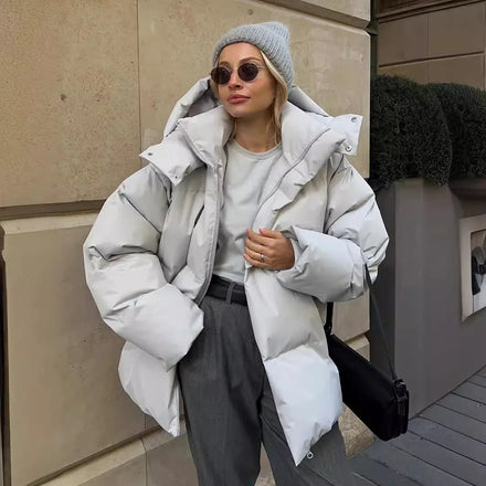 2026 Autumn Winter Collection European American Style Loose Cotton for Long Rabbit Stand Zipper Breathable Dyed Casual