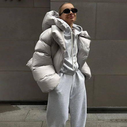 European American Style Women's Cotton-Padded Jacket Winter 2025 Unique Trendy Street Style Short Hooded Zipper Coat