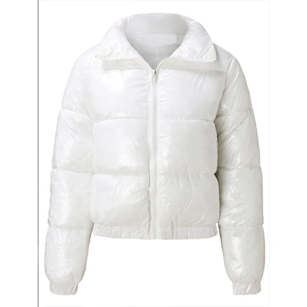 European American Women's Autumn Winter Cotton Jacket New INS Trend with Gold Stamping Casual Short Coat Zipper Closure