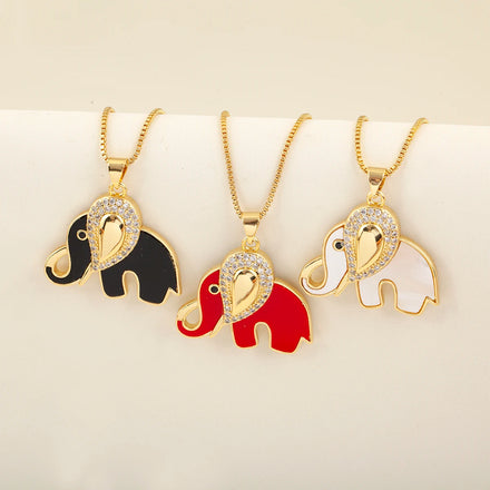 Custom 18K Gold Plated Zircon Pendant Necklace Cute Elephant Animal Statement Jewelry for Women Fashionable Gift