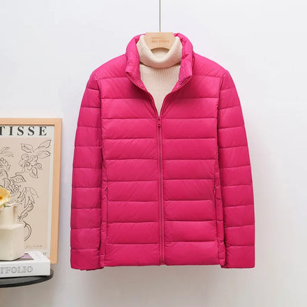 Lightweight Women's Korean-Style Stand-Collar Short Down Jacket European Plus Sizes Fashionable Filled with White Duck Down