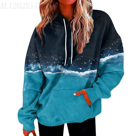 Women's Long-Sleeve Hooded Sweatshirt Fashionable Loose Hoodie 3D Long-Sleeve Retro Tie-Dye Baseball Jacket