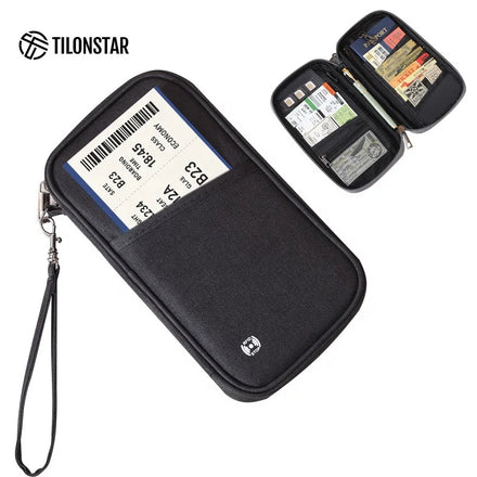 TILONSTAR TPW124 Wholesale Multiple Durable Fabric Passport Case RFID Family Passport Cover Travel Cards Wallet with Wristband