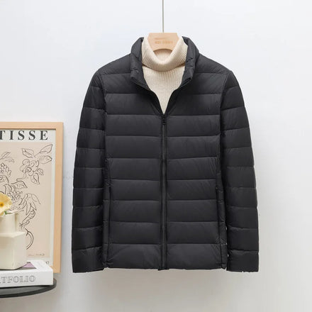 Lightweight Women's Korean-Style Stand-Collar Short Down Jacket European Plus Sizes Fashionable Filled with White Duck Down