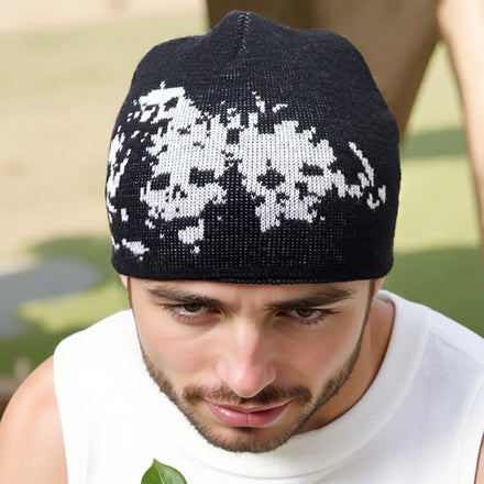 Jacquard Knitted Beanie Hats for Men Women Thick Winter Skull Cap with Digital Ghost Print Warm Personalized Daily Gorras Unisex