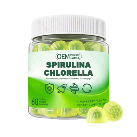 Private Label Spirulina Chlorella Gummies Superfoods Spirulina Enhanced Daily Energy with Sea Moss Chlorophyll