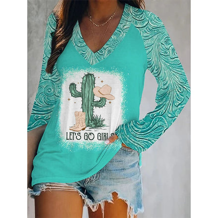 2025 New Autumn/Winter Cross-Border Women's Long-Sleeve Pullover T-Shirt with 3D Printed Multicolored Patterns