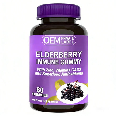 Private Label Elderberry Immune Support Gummies for Kids & Adults with Black Elderberry Extract Vitamin C Vitamin D3 and Zinc