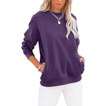 European and American Cross-Border Women's Casual Long-Sleeve Color-Block Crew-Neck Sweatshirt Loose Pullover
