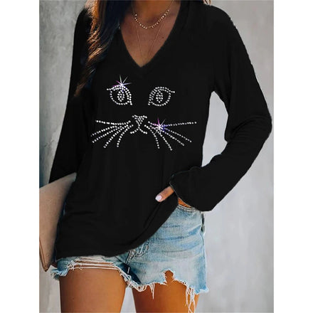 2025 New Autumn/Winter Cross-Border Women's Long-Sleeve Pullover T-Shirt with 3D Printed Multicolored Patterns