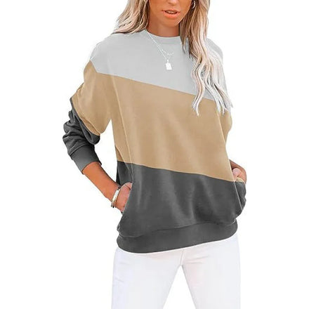 European and American Cross-Border Women's Casual Long-Sleeve Woven Front Logo Crew-Neck Sweatshirt Loose Pullover