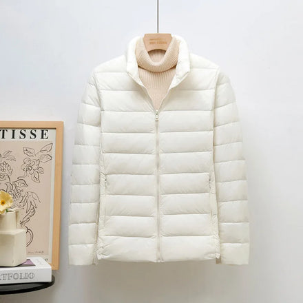 Lightweight Women's Korean-Style Stand-Collar Short Down Jacket European Plus Sizes Fashionable Filled with White Duck Down