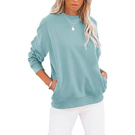 European and American Cross-Border Women's Casual Long-Sleeve Color-Block Crew-Neck Sweatshirt Loose Pullover